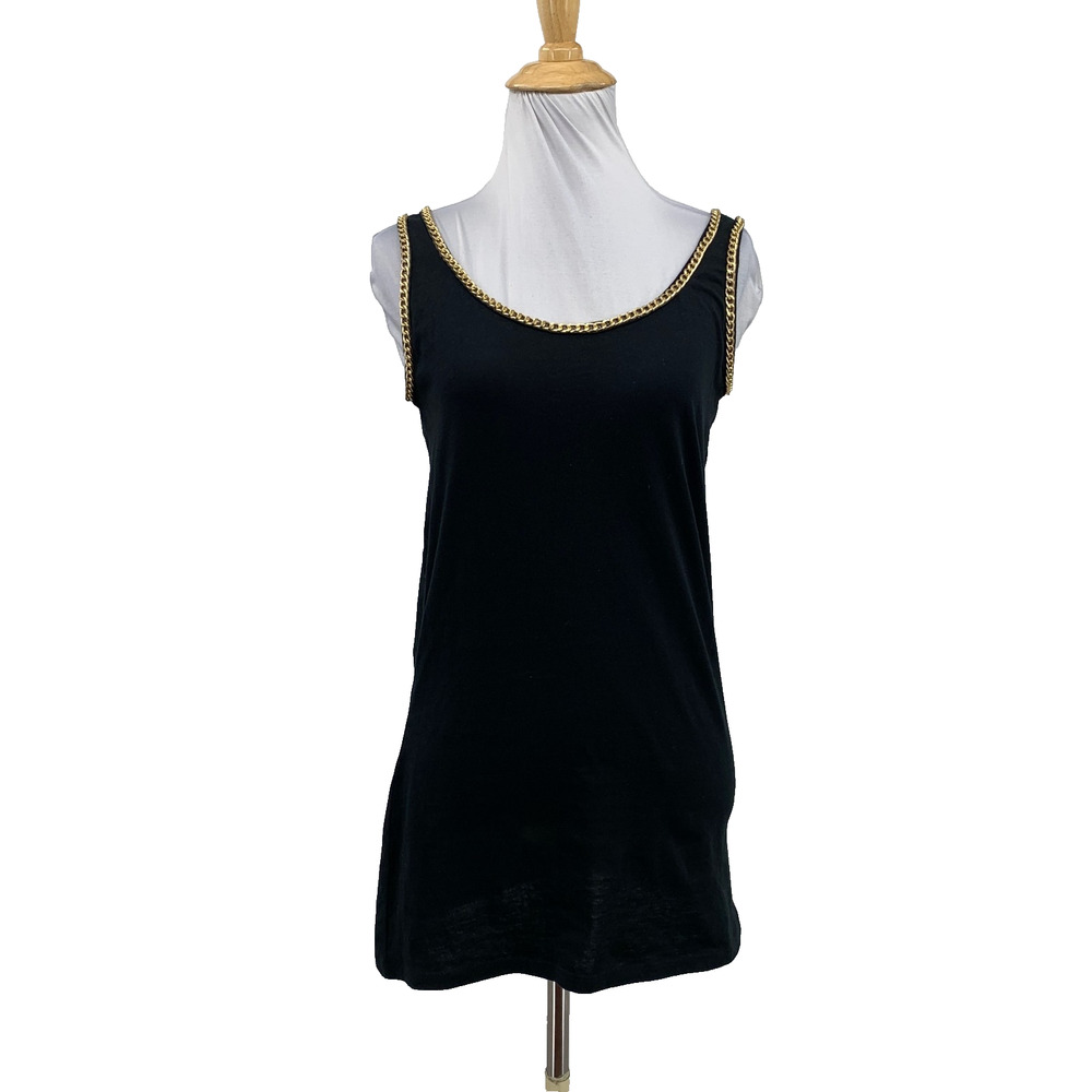 Marci Tank Top Womens M Medium Black Sleeveless Gold Chain Detail Gil Santucci
